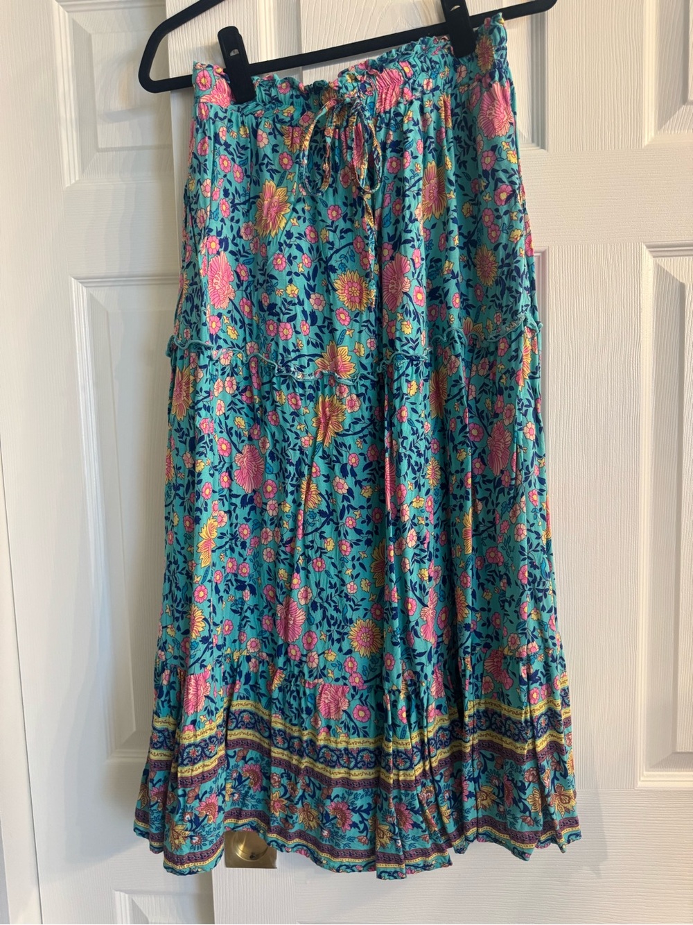 Teal Floral Tiered Maxi Skirt - Lightweight Boho Style